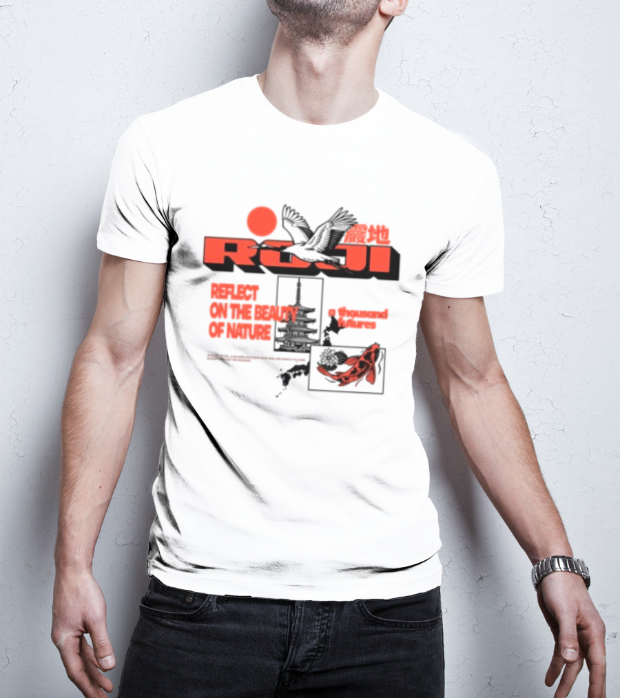 Unik Clothing Store Roji White Reflect On The Beauty Of Nature A Thousand Futures Koi Birds T-Shirt