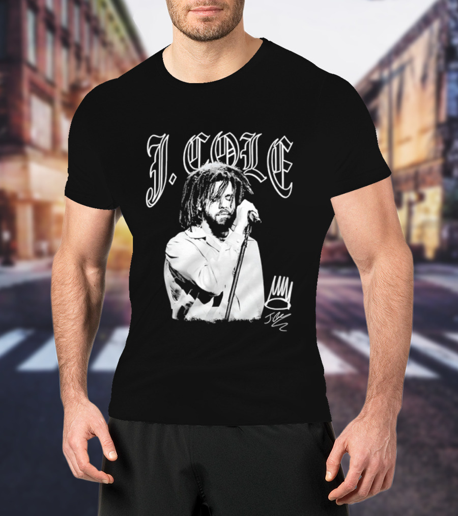 J Cole Dreamville Hip Hop Portrait Style Microphone T-Shirt