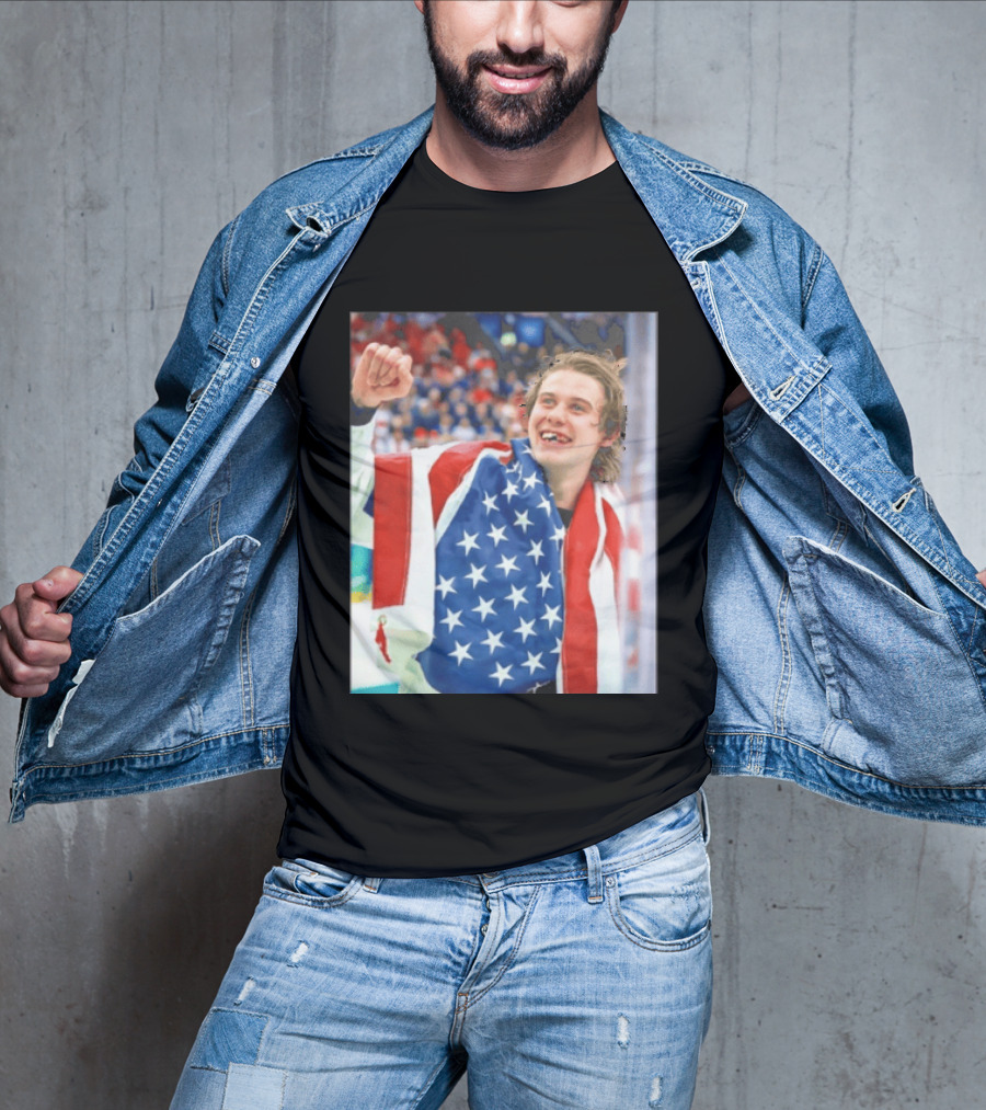Jack Hughes USA Hockey World Champs 2026 Victory Celebration American Flag T-Shirt