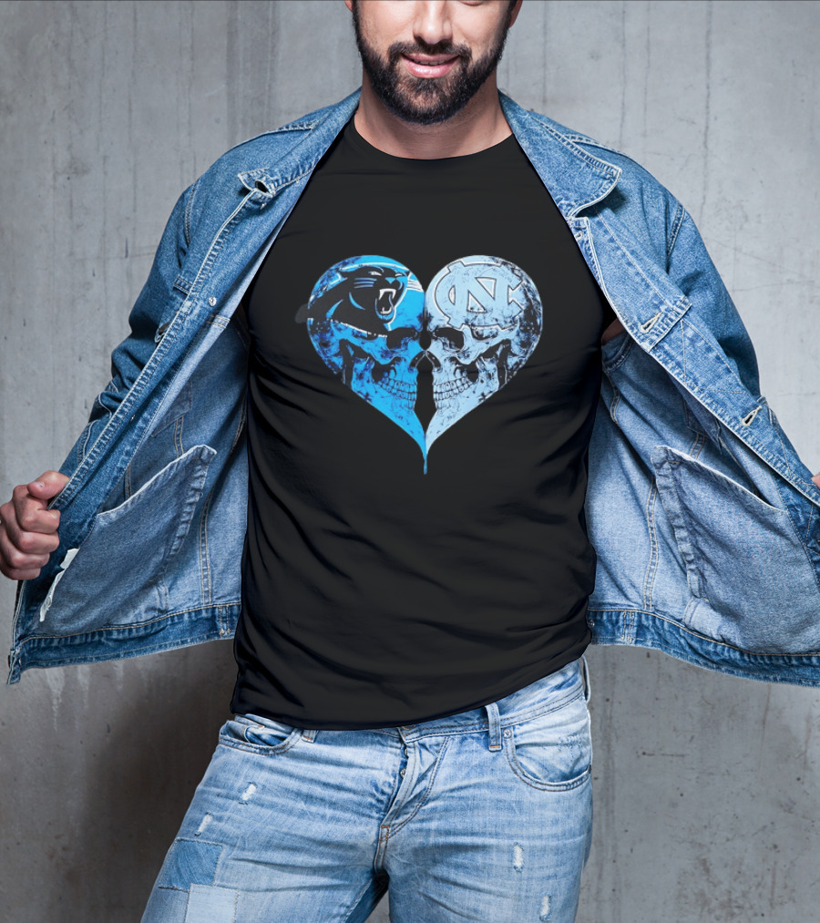 Carolina Panthers North Carolina Tar Heels Skulls Face To Face Heart Shape T-Shirt