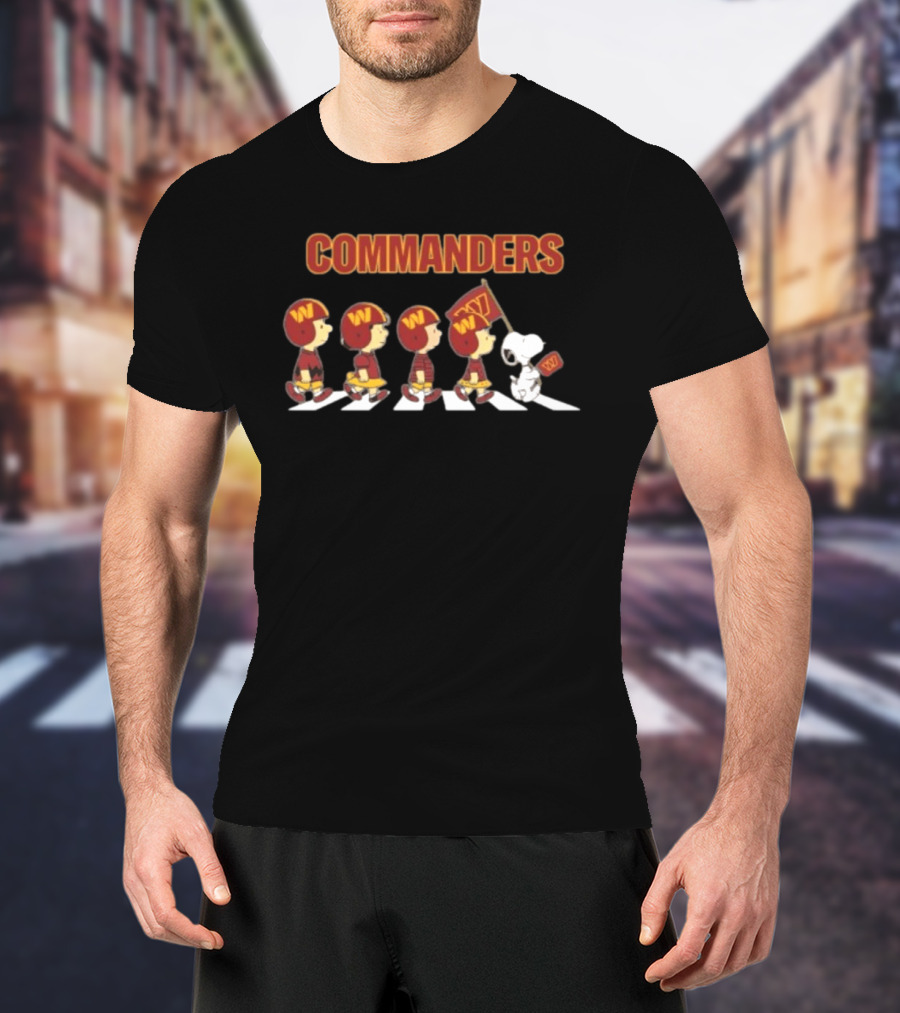 Peanuts Characters Marching On Abbey Road With Washington Commanders T-Shirt