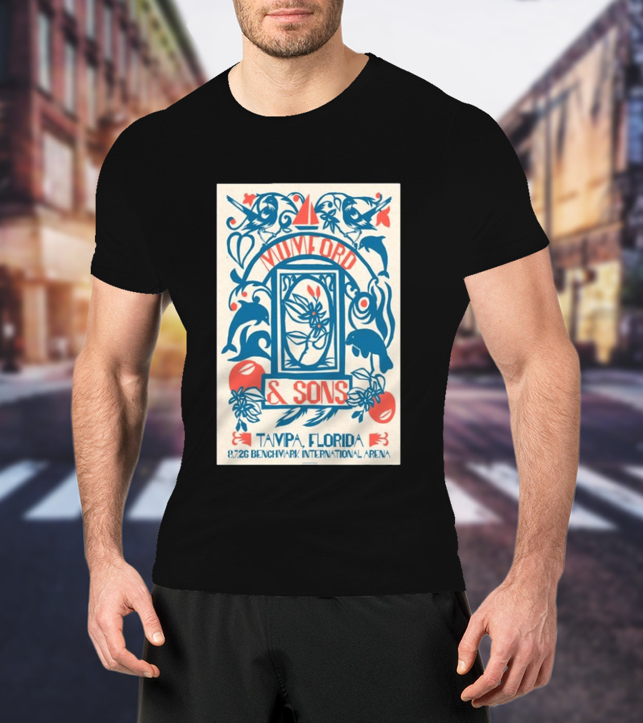 Mumford & Sons August 7 2026 Benchmark International Arena Tampa Florida With Dolphins And Floral Motif T-Shirt