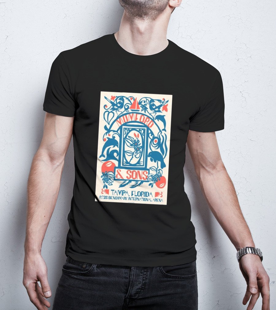 Mumford & Sons August 7 2026 Benchmark International Arena Tampa Florida With Dolphins And Floral Motif T-Shirt