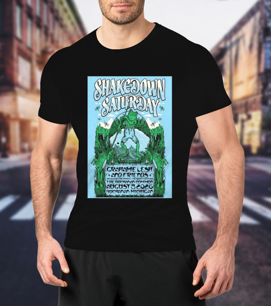 Grahame Lesh Shakedown Saturday August 8 2026 Buchanan Michigan Frog Art Trees Grahame Lesh And Friends Breakfast For Dinner Live Music Event T-Shirt