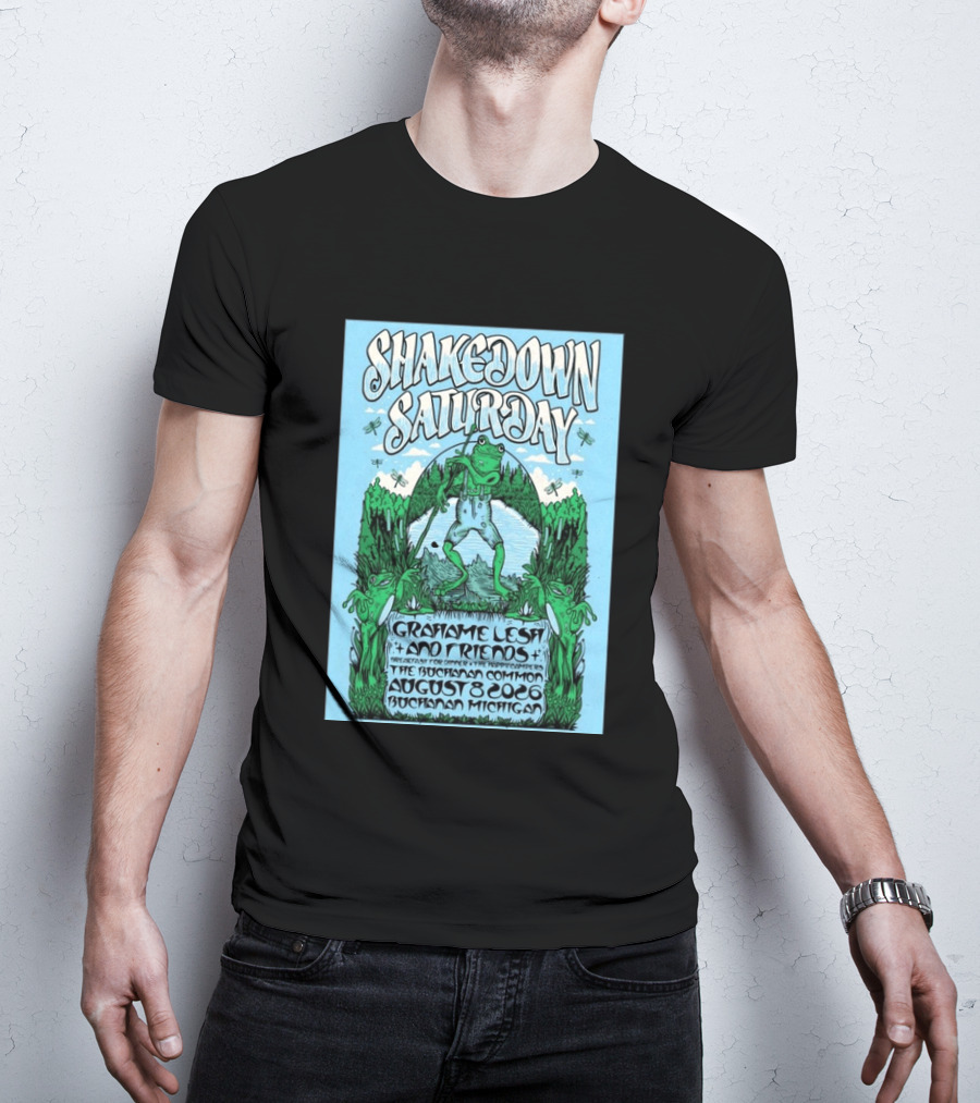 Grahame Lesh Shakedown Saturday August 8 2026 Buchanan Michigan Frog Art Trees Grahame Lesh And Friends Breakfast For Dinner Live Music Event T-Shirt