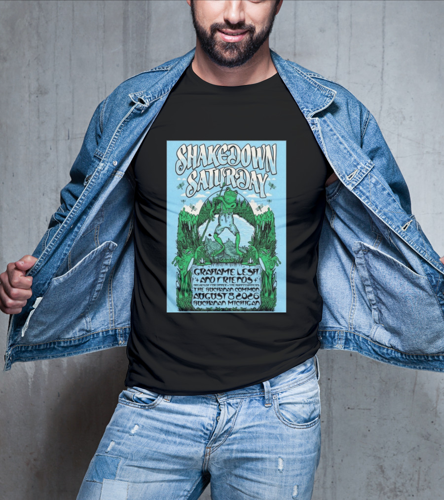 Grahame Lesh Shakedown Saturday August 8 2026 Buchanan Michigan Frog Art Trees Grahame Lesh And Friends Breakfast For Dinner Live Music Event T-Shirt