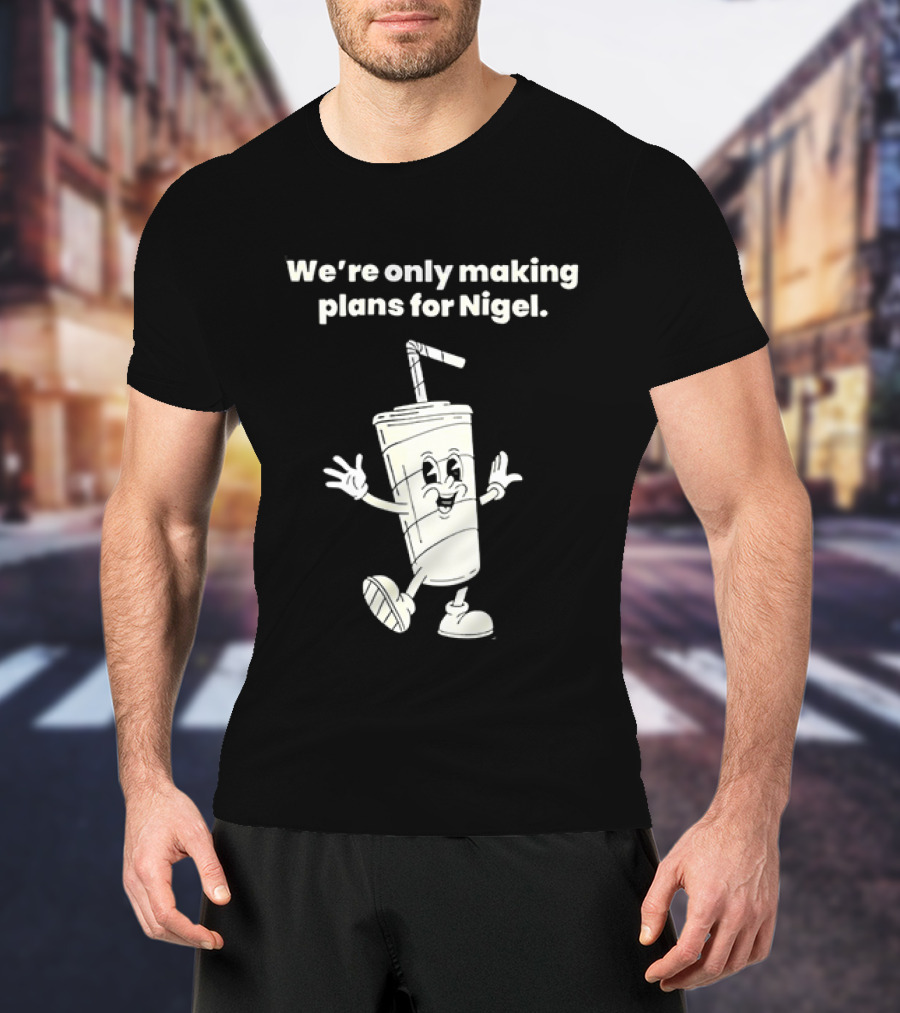 We're Only Making Plans For Nigel XTC 80s Music Cartoon Cup T-Shirt