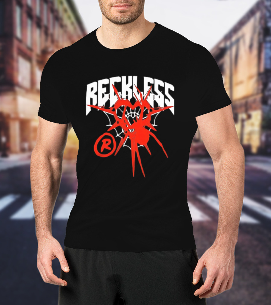 Reckless Web Heart With Spiky Red Symbol And R T-Shirt