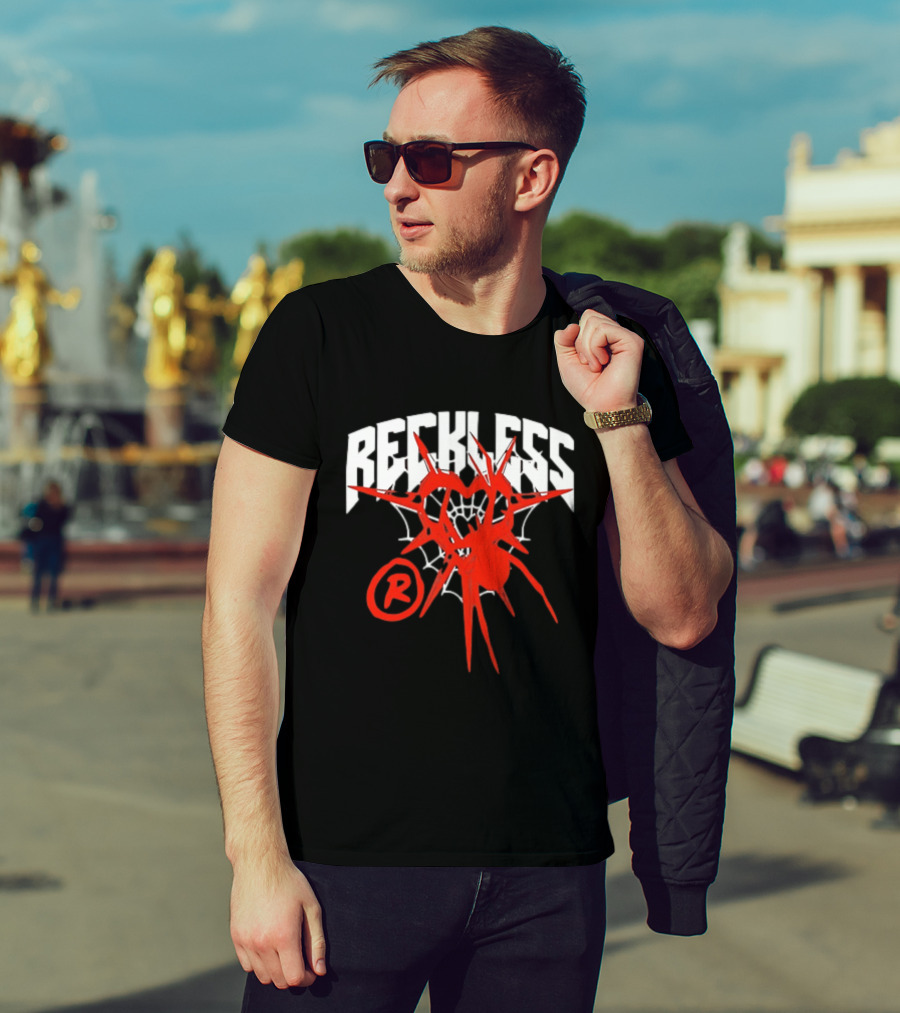 Reckless Web Heart With Spiky Red Symbol And R T-Shirt