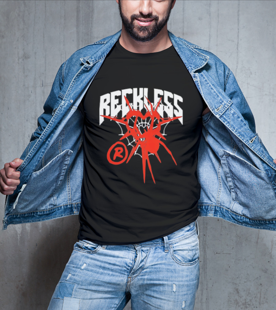 Reckless Web Heart With Spiky Red Symbol And R T-Shirt