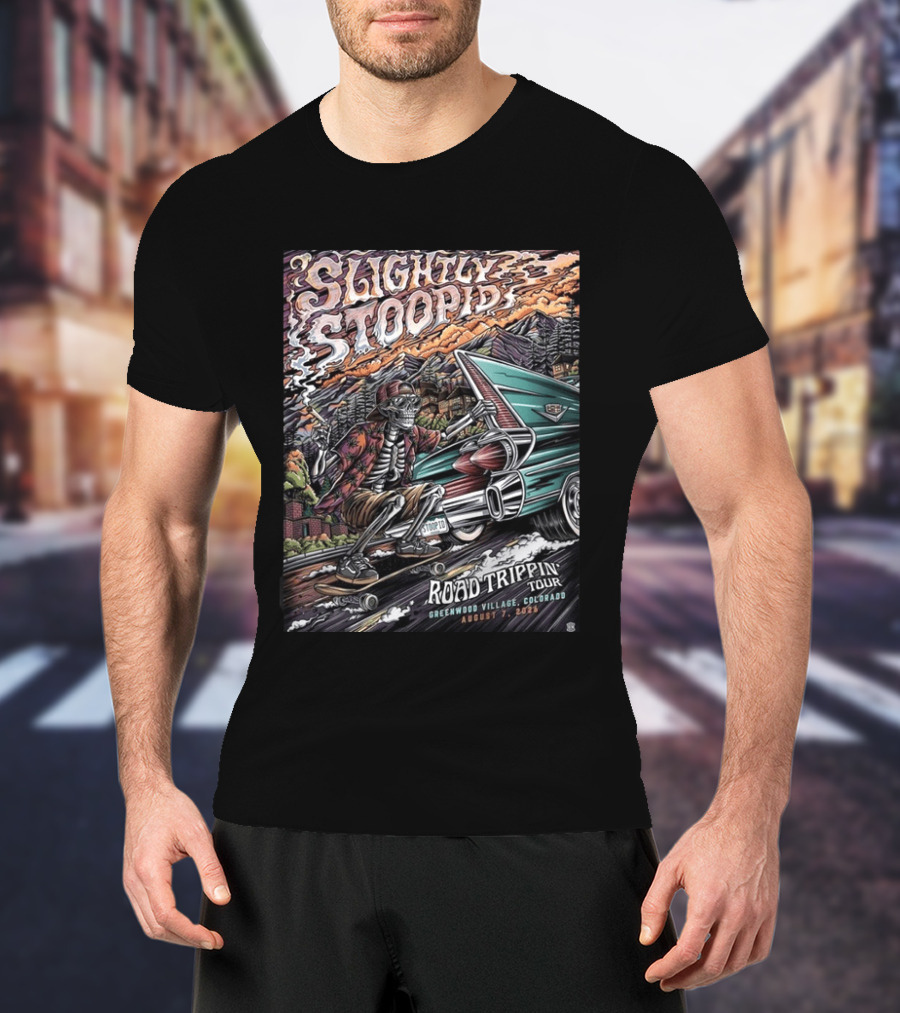 Slightly Stoopid Road Trippin Tour Greenwood Village Colorado August 7 2026 Fiddler's Green Amphitheatre T-Shirt