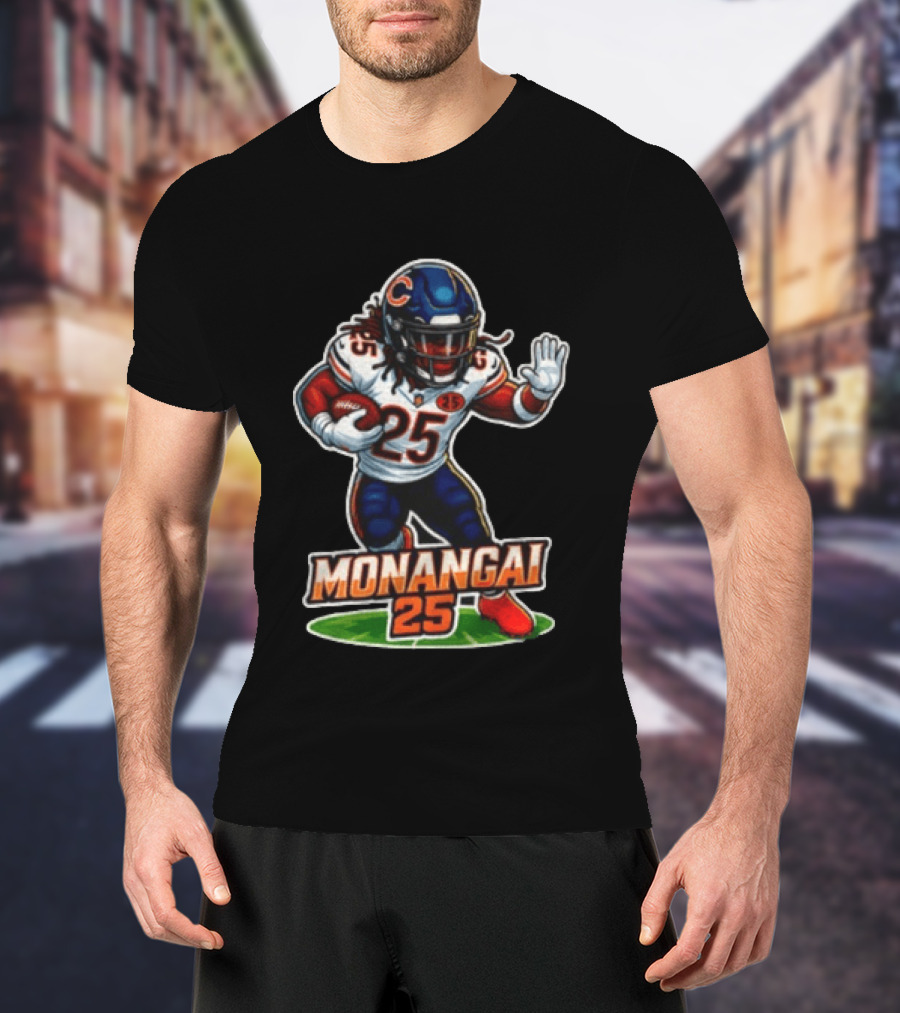 Chicago Bears Kyle Monangai Cartoon Caricature Football Player 25 T-Shirt