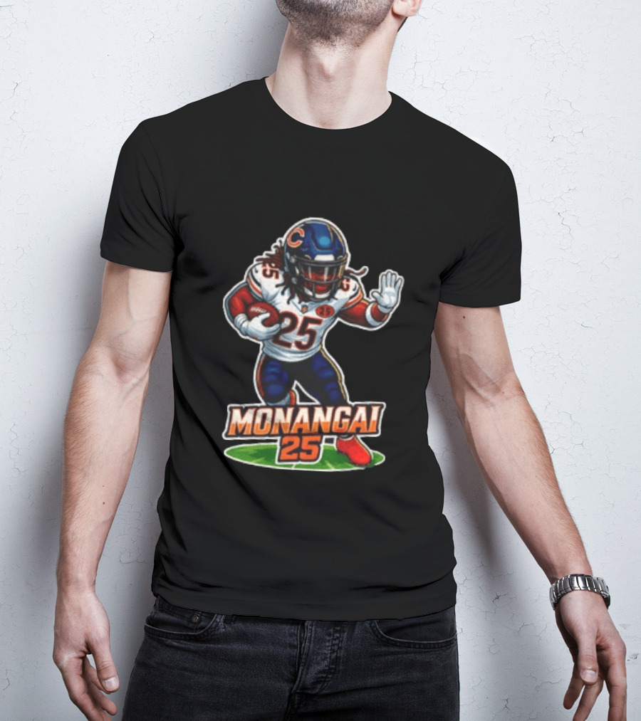 Chicago Bears Kyle Monangai Cartoon Caricature Football Player 25 T-Shirt