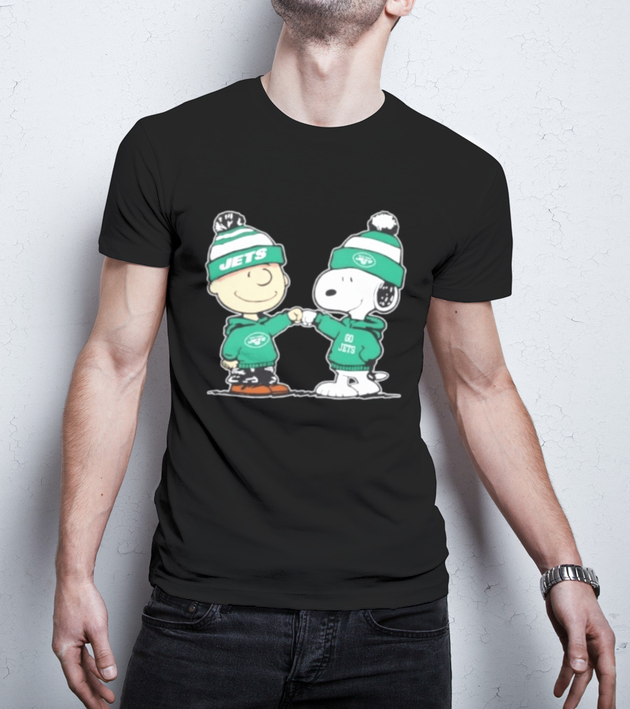 Original Peanuts Charlie Brown Snoopy New York Jets Fist Bump Go Jets Football T-Shirt