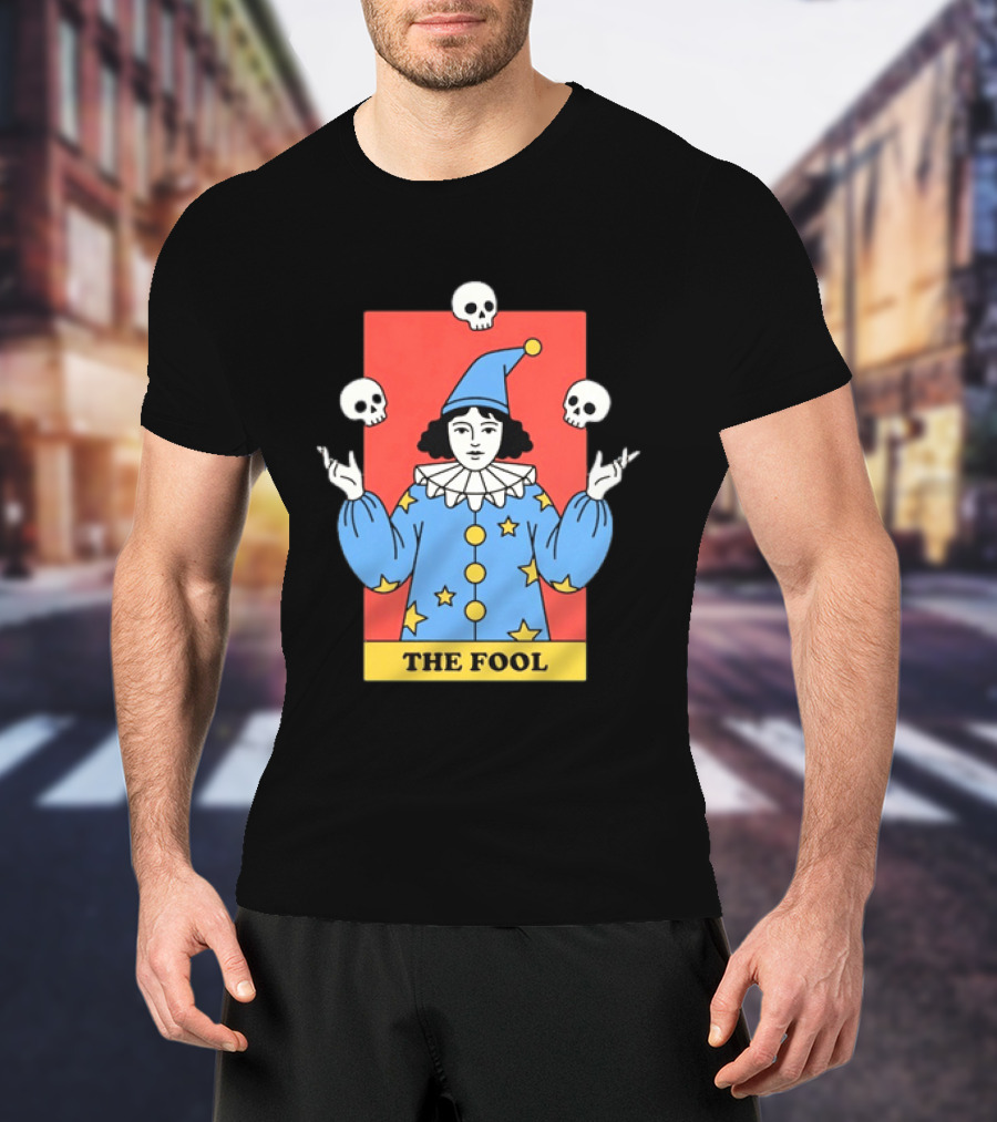The Fool Tarot Card Jester Juggling Skulls Occult T-Shirt
