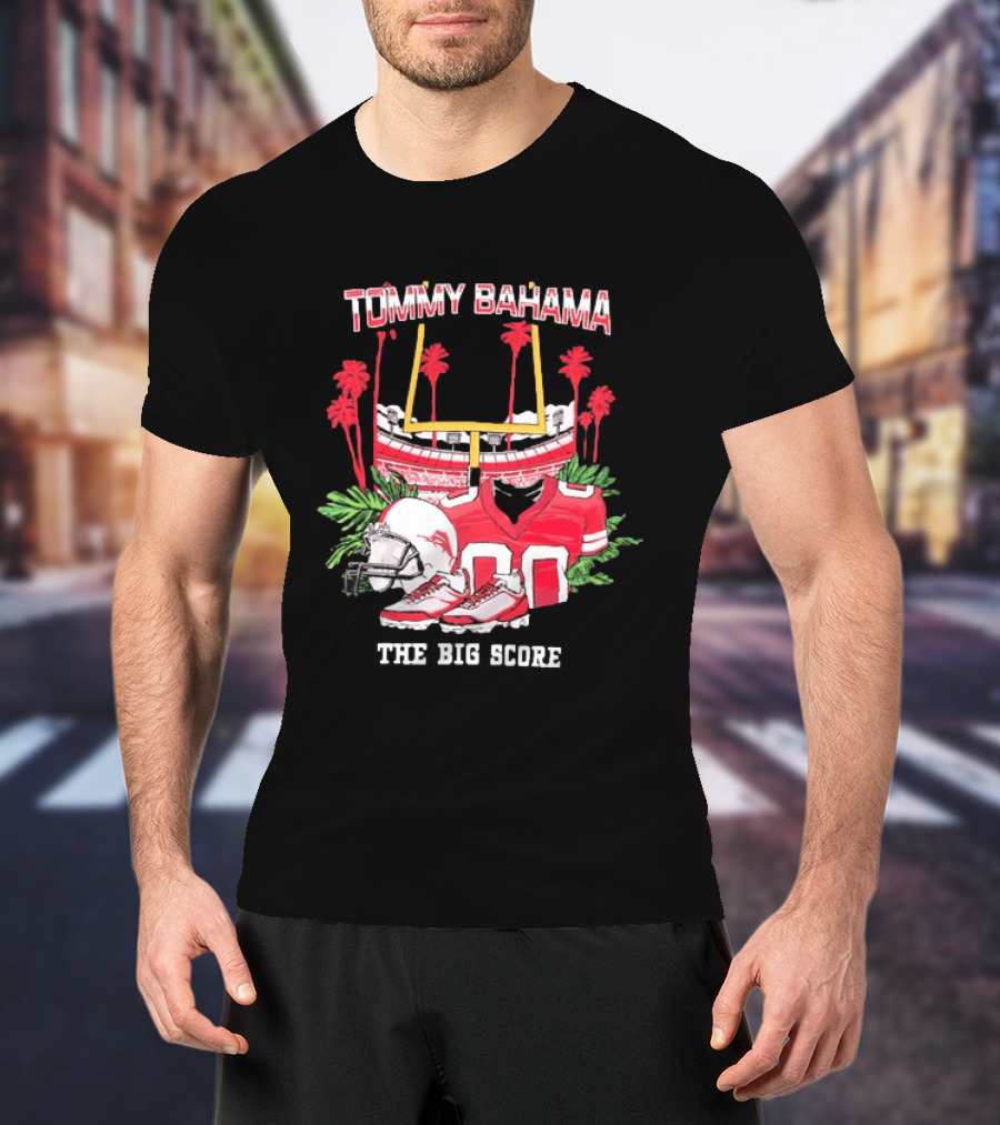 Tommy Bahama The Big Score Football Stadium Jersey And Helmet Football Scene T-Shirt