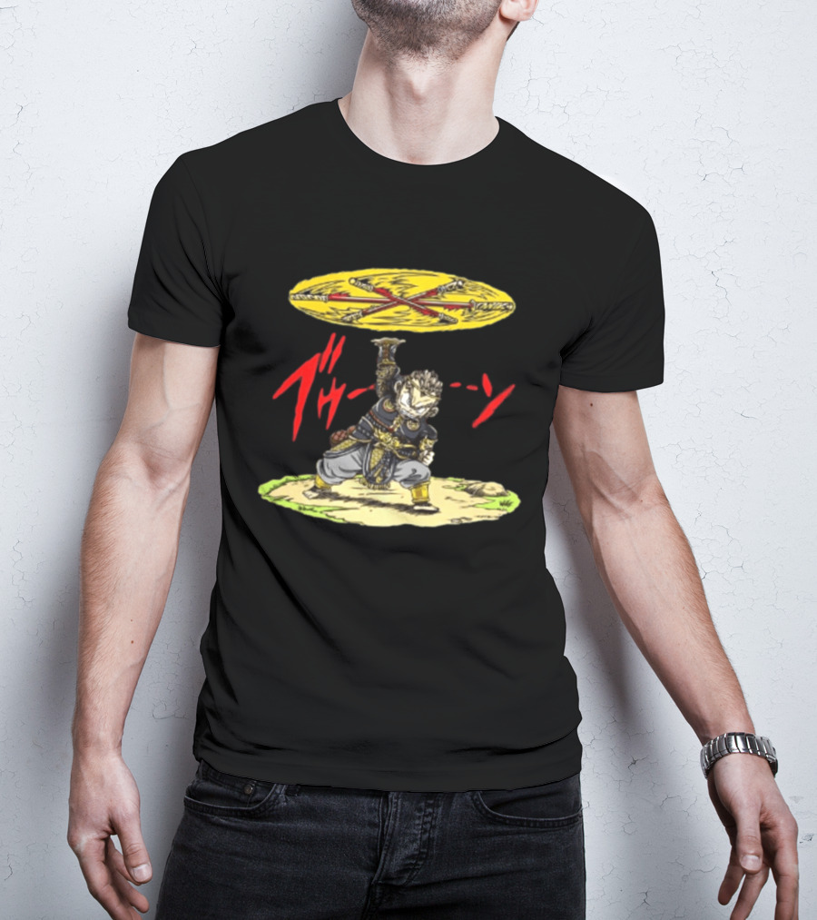 Ton Wukong Rotate The Stick Yellow Red Cartoon T-Shirt