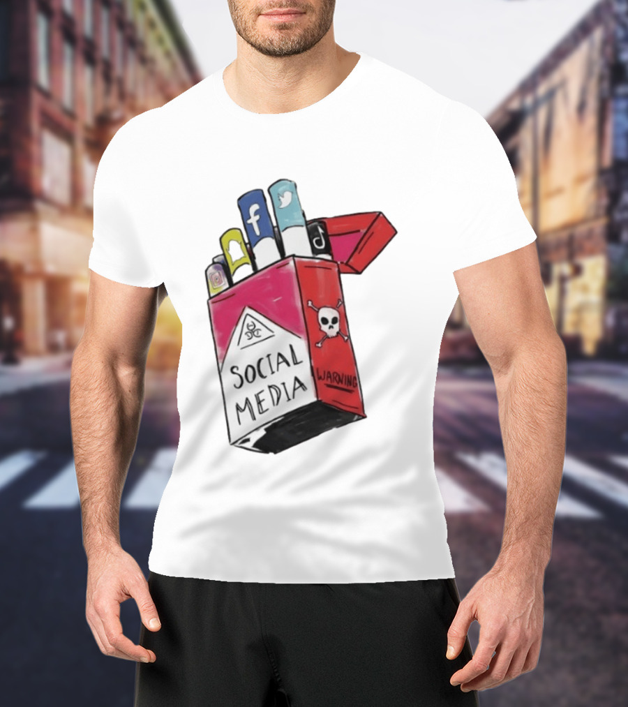 Social Media Warning Cigarette Pack With Iconic Apps T-Shirt