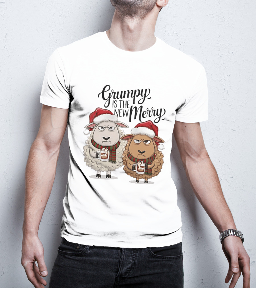 Grumpy Is The New Merry Christmas Sheep Santa Hat Holiday Humor T-Shirt