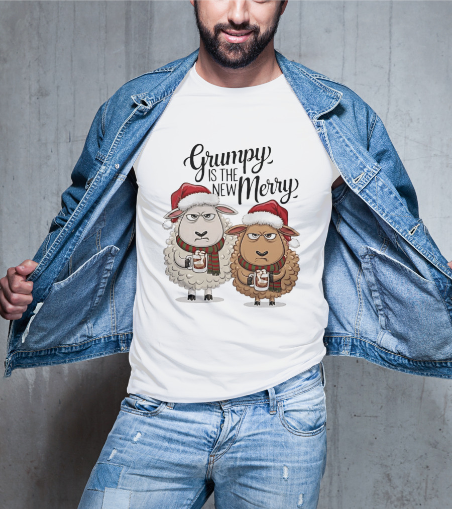 Grumpy Is The New Merry Christmas Sheep Santa Hat Holiday Humor T-Shirt