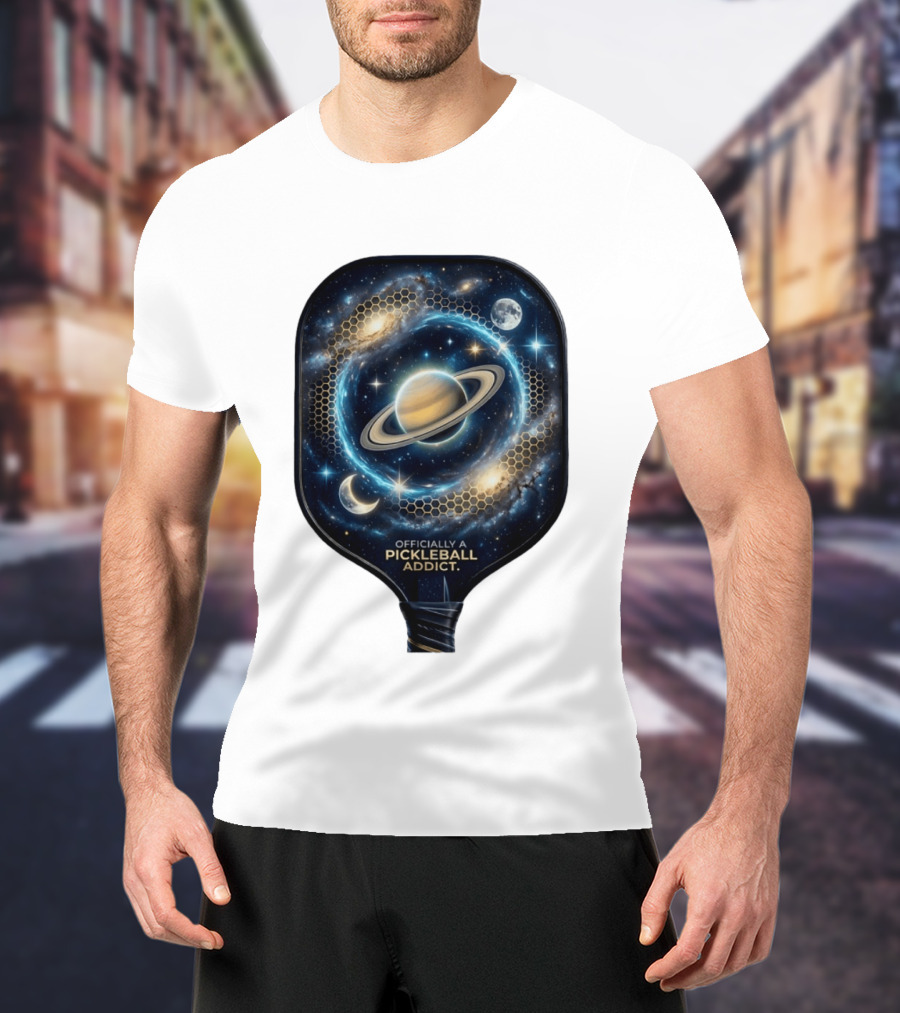 Officially A Pickleball Addict Galaxy Space Planets Saturn Stars T-Shirt