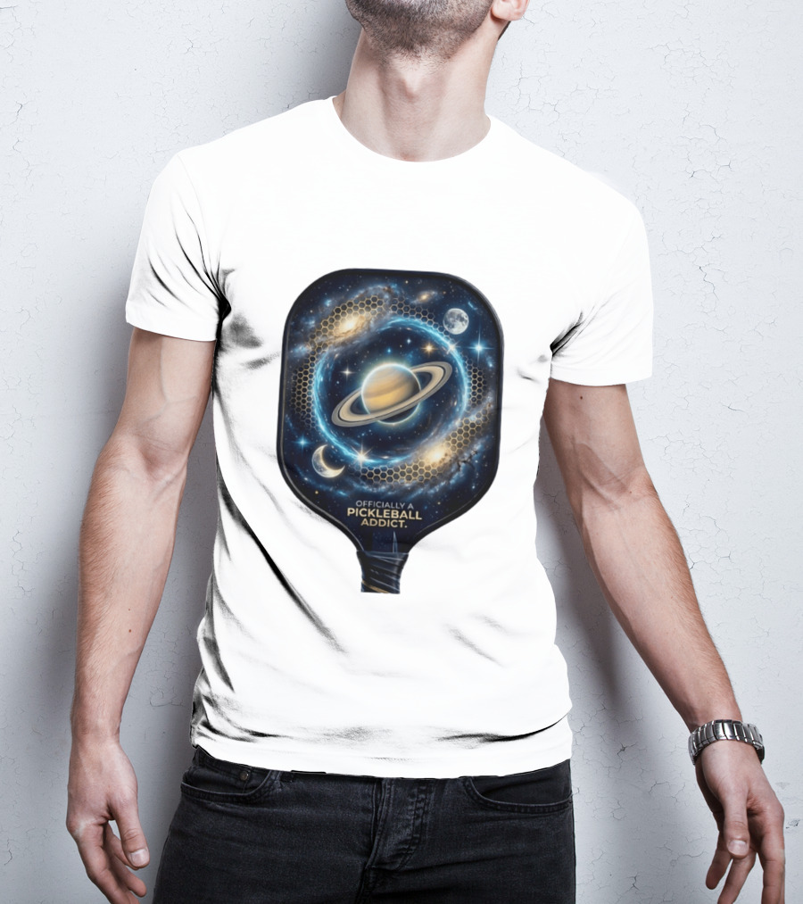 Officially A Pickleball Addict Galaxy Space Planets Saturn Stars T-Shirt