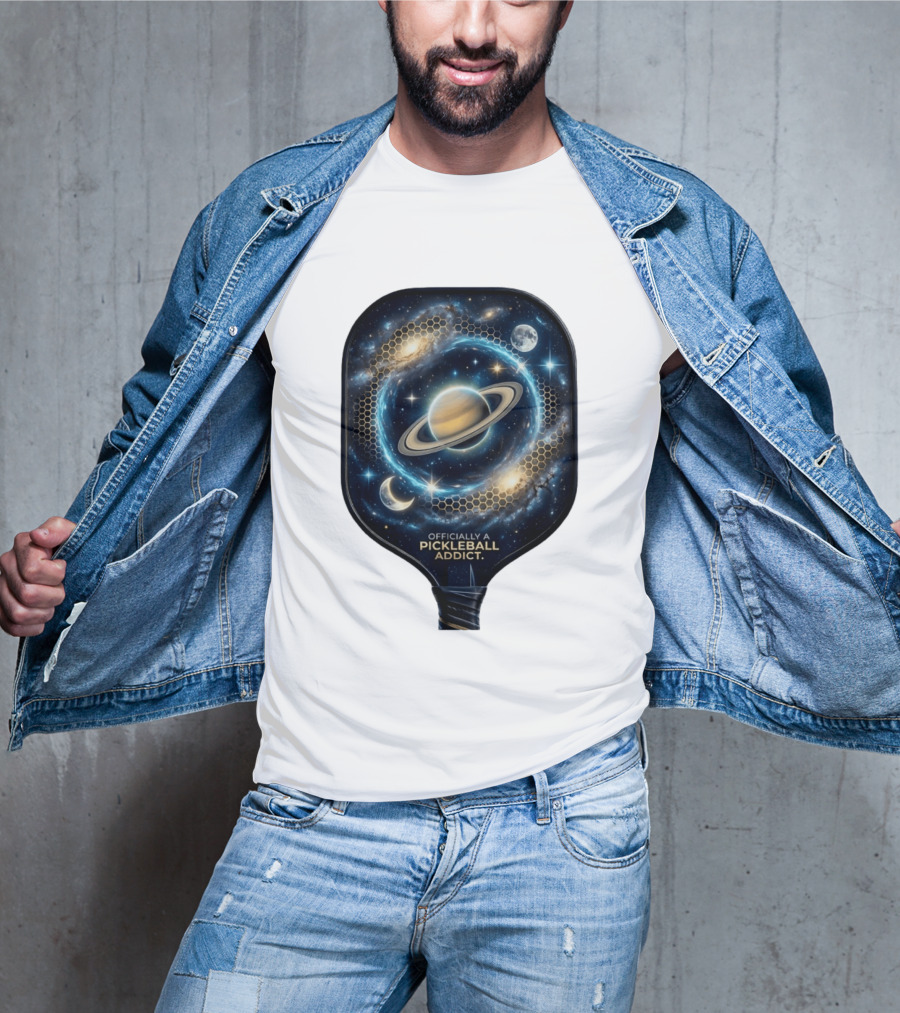 Officially A Pickleball Addict Galaxy Space Planets Saturn Stars T-Shirt