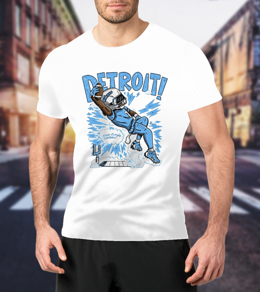 Detroit Lions High Flying Football Dynamic Catch Comic T-Shirt