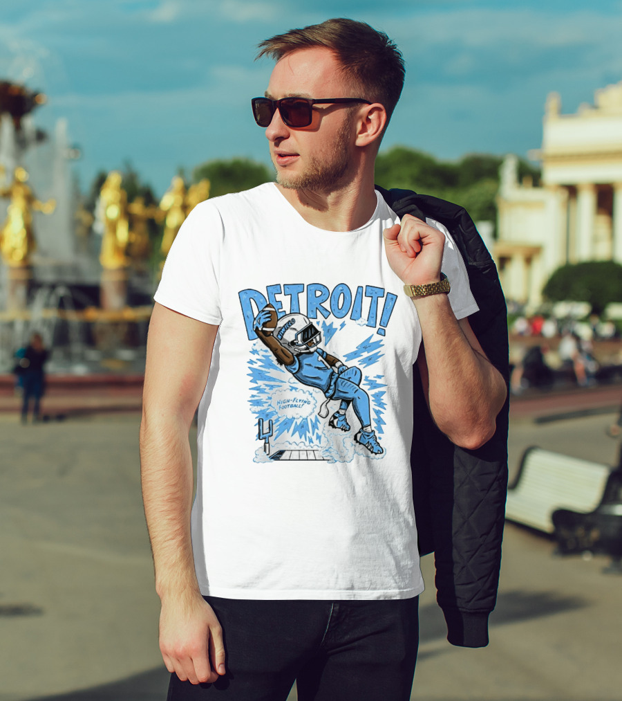 Detroit Lions High Flying Football Dynamic Catch Comic T-Shirt