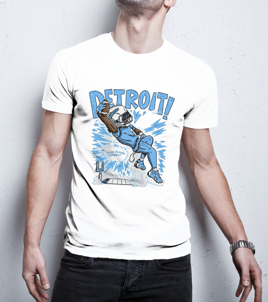Detroit Lions High Flying Football Dynamic Catch Comic T-Shirt