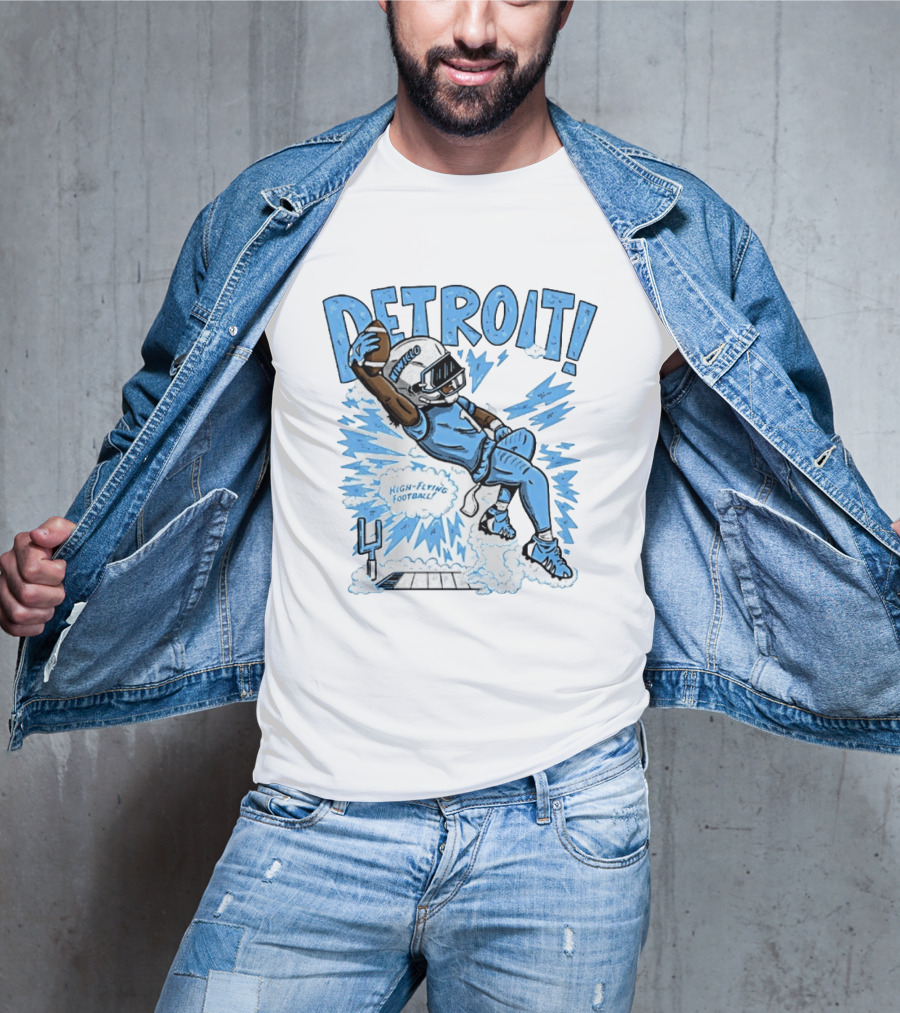 Detroit Lions High Flying Football Dynamic Catch Comic T-Shirt