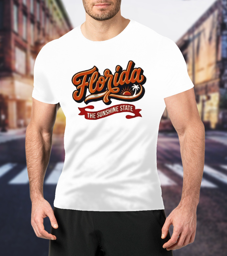 Florida The Sunshine State Sunset Palm Tree Vintage Look T-Shirt