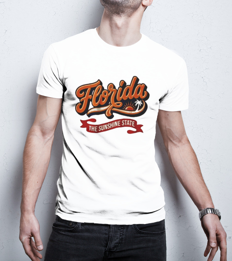 Florida The Sunshine State Sunset Palm Tree Vintage Look T-Shirt