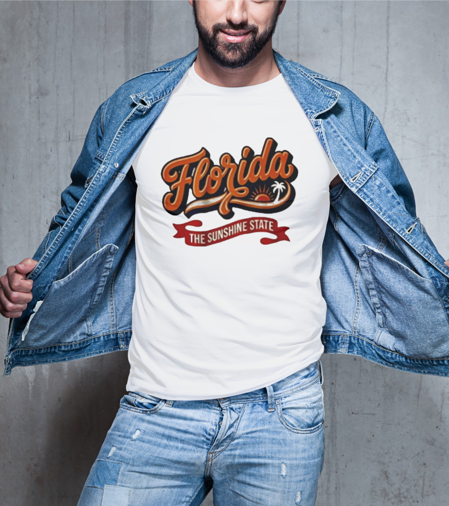 Florida The Sunshine State Sunset Palm Tree Vintage Look T-Shirt