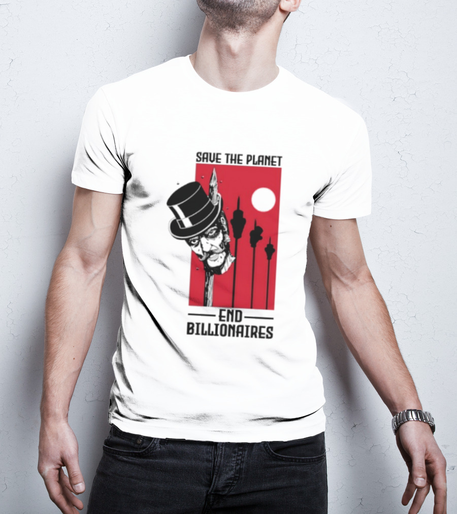 Original Save The Planet End Billionaires Top Hat Monopoly Man Red Sun T-Shirt