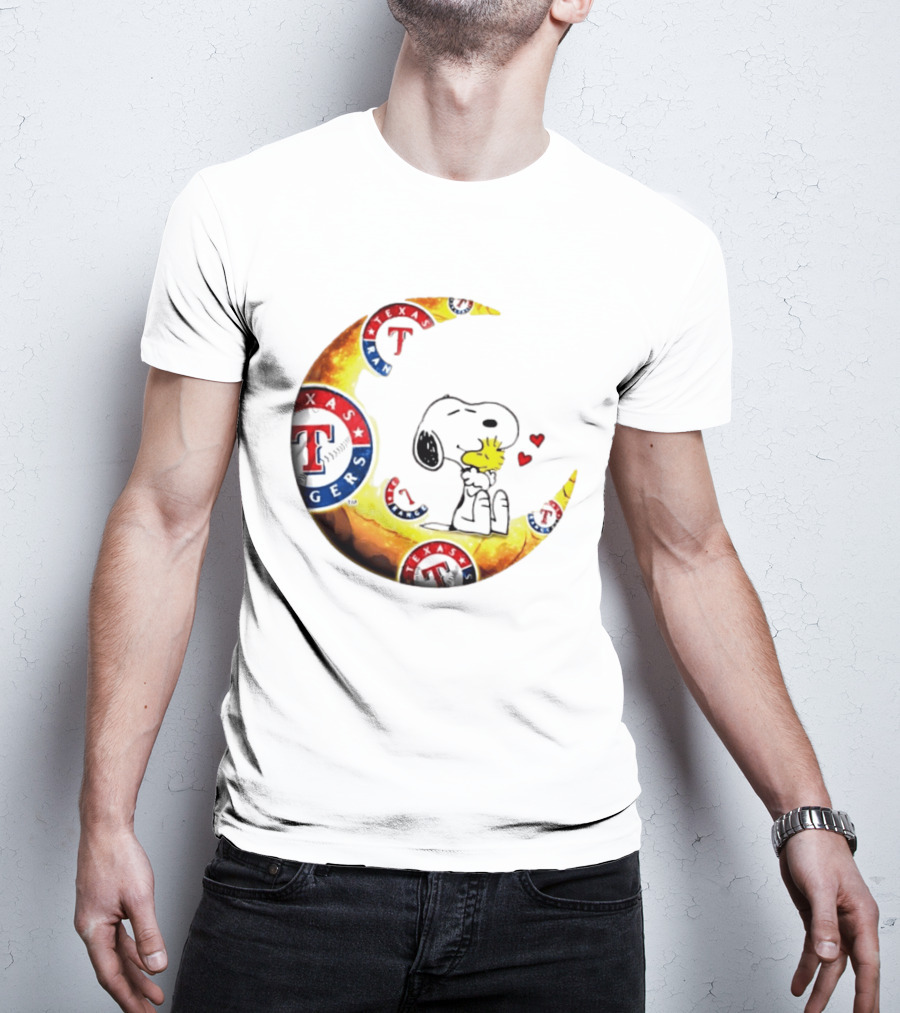 Snoopy Woodstock Texas Rangers Moon Baseball Fan Celebration T-Shirt