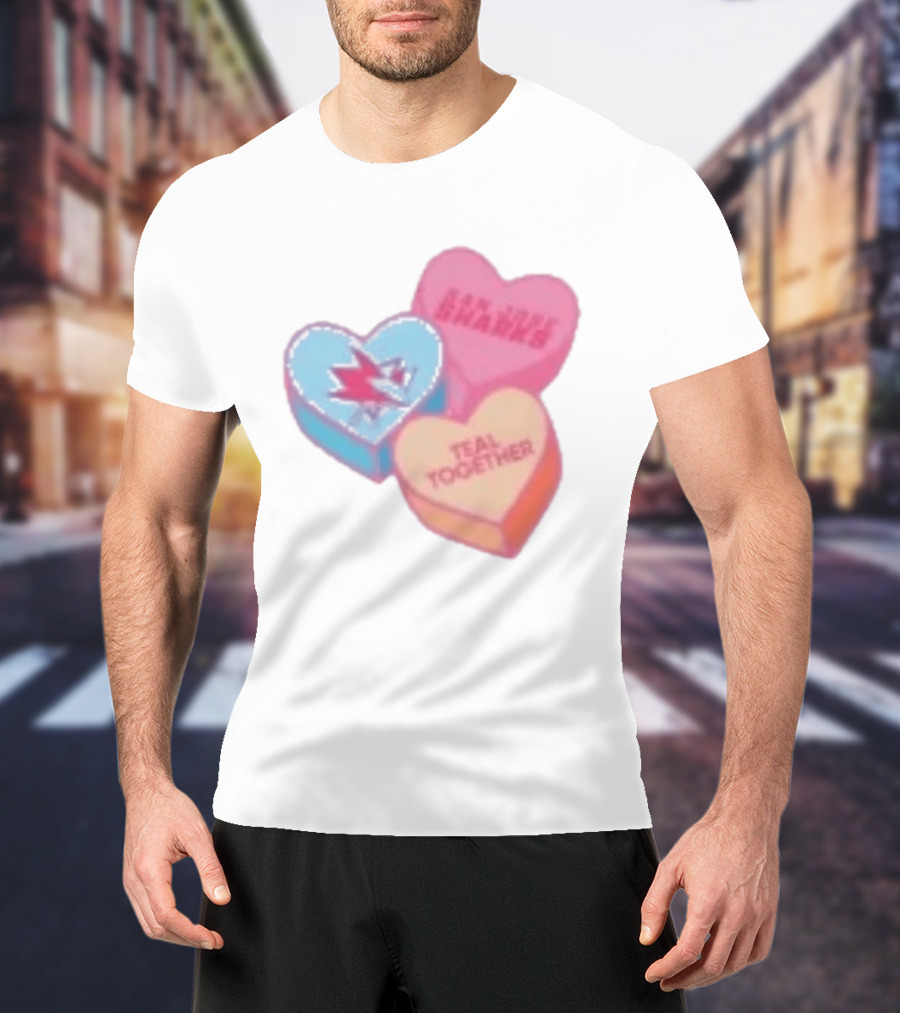 San Jose Sharks Valentine Candy Heart Teal Together T-Shirt