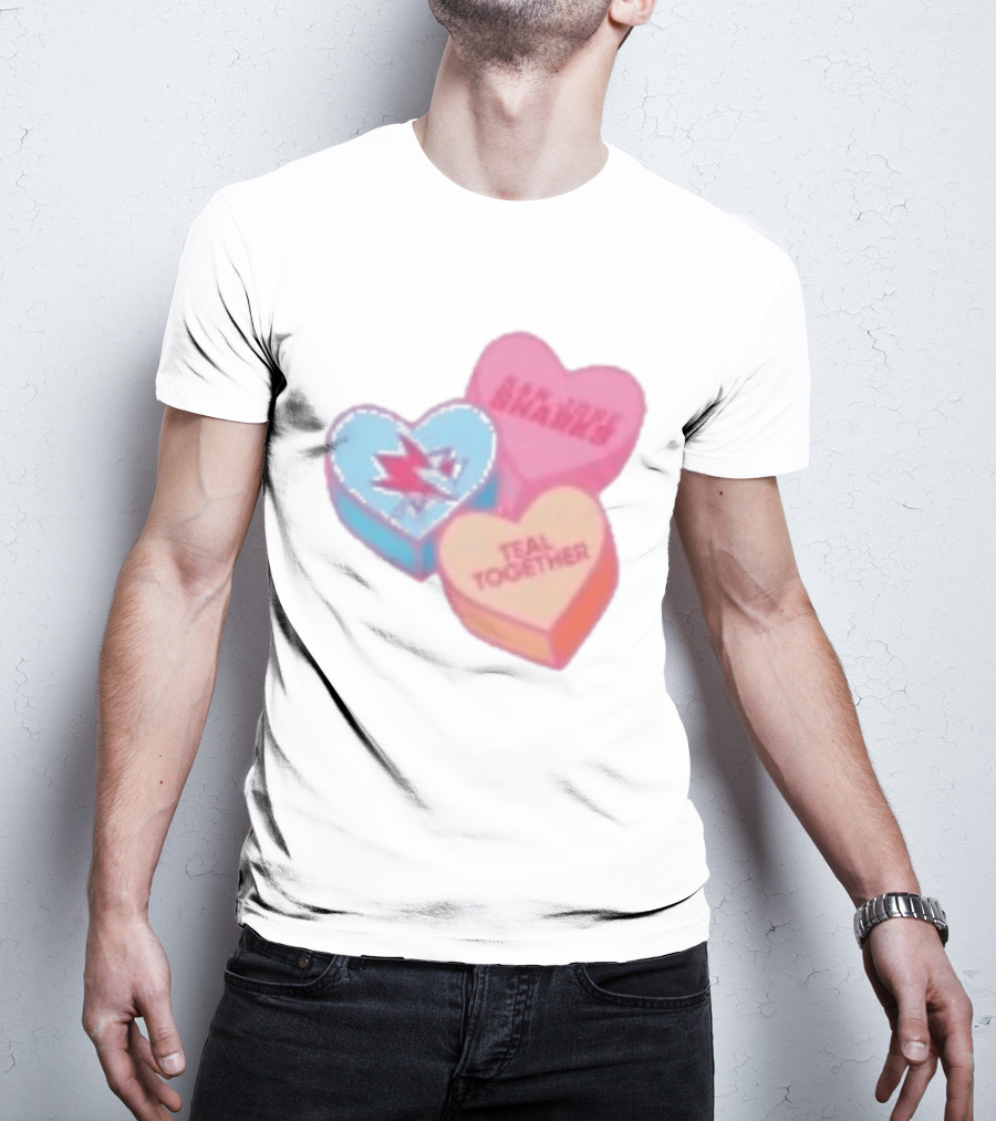 San Jose Sharks Valentine Candy Heart Teal Together T-Shirt