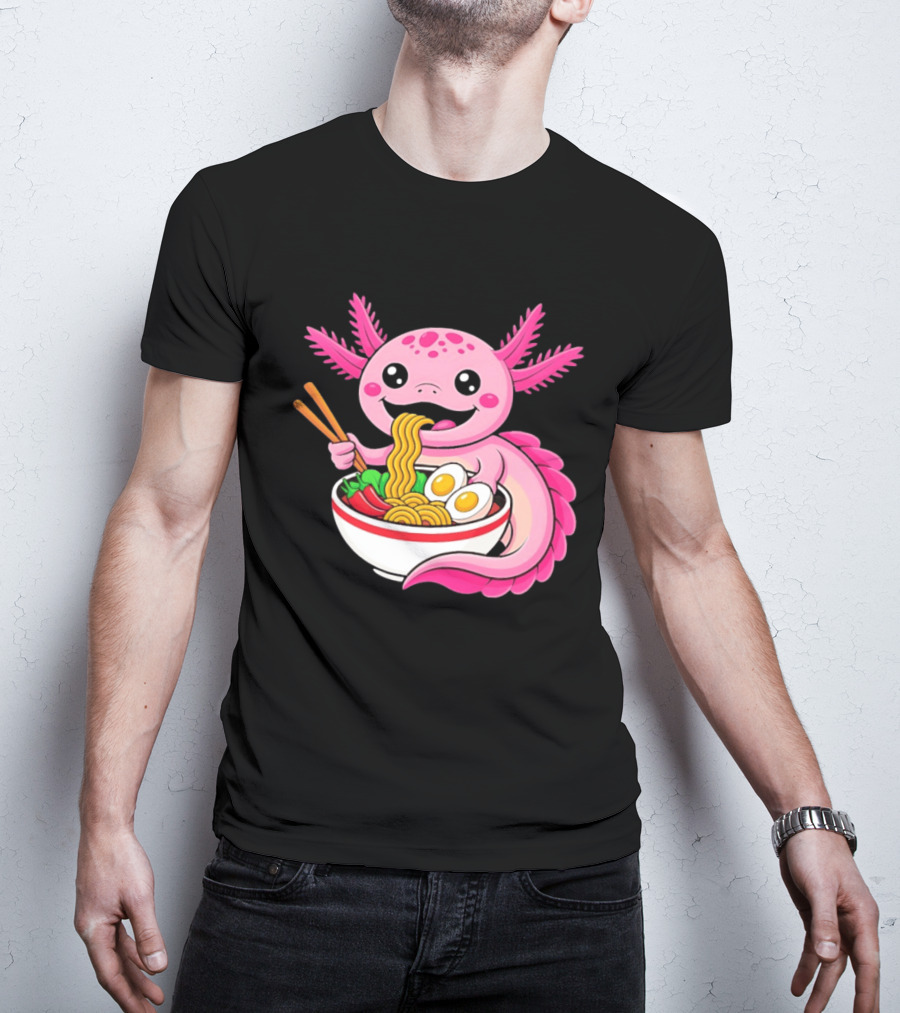 Axolotl Eating Ramen Kawaii Style With Chopsticks And Eggs T-Shirt