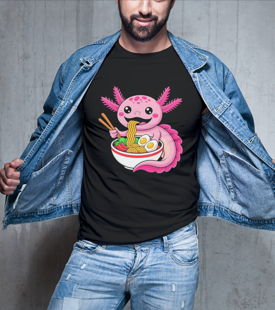 Axolotl Eating Ramen Kawaii Style With Chopsticks And Eggs T-Shirt