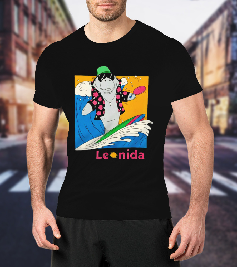 Leonida Surfing Manatee Tropical Beach Fun T-Shirt
