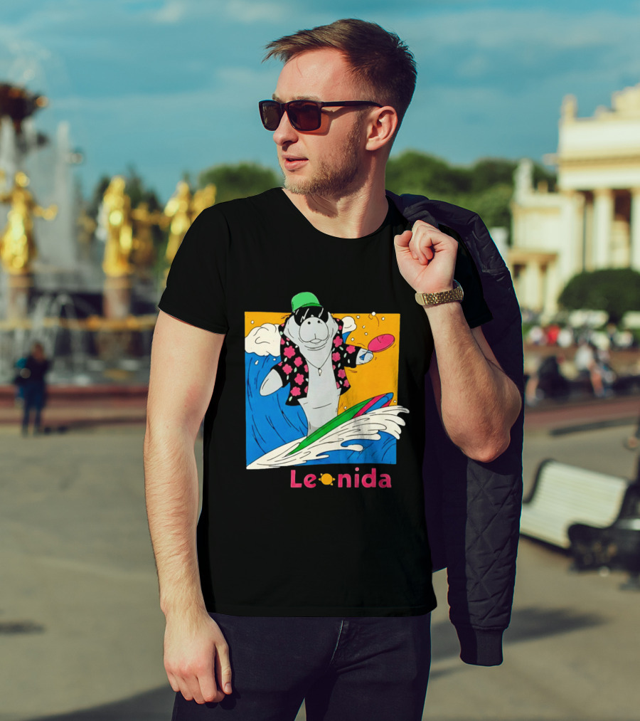 Leonida Surfing Manatee Tropical Beach Fun T-Shirt