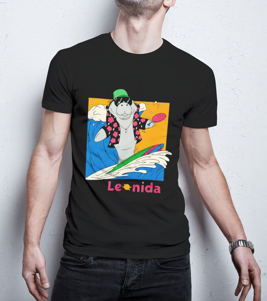 Leonida Surfing Manatee Tropical Beach Fun T-Shirt