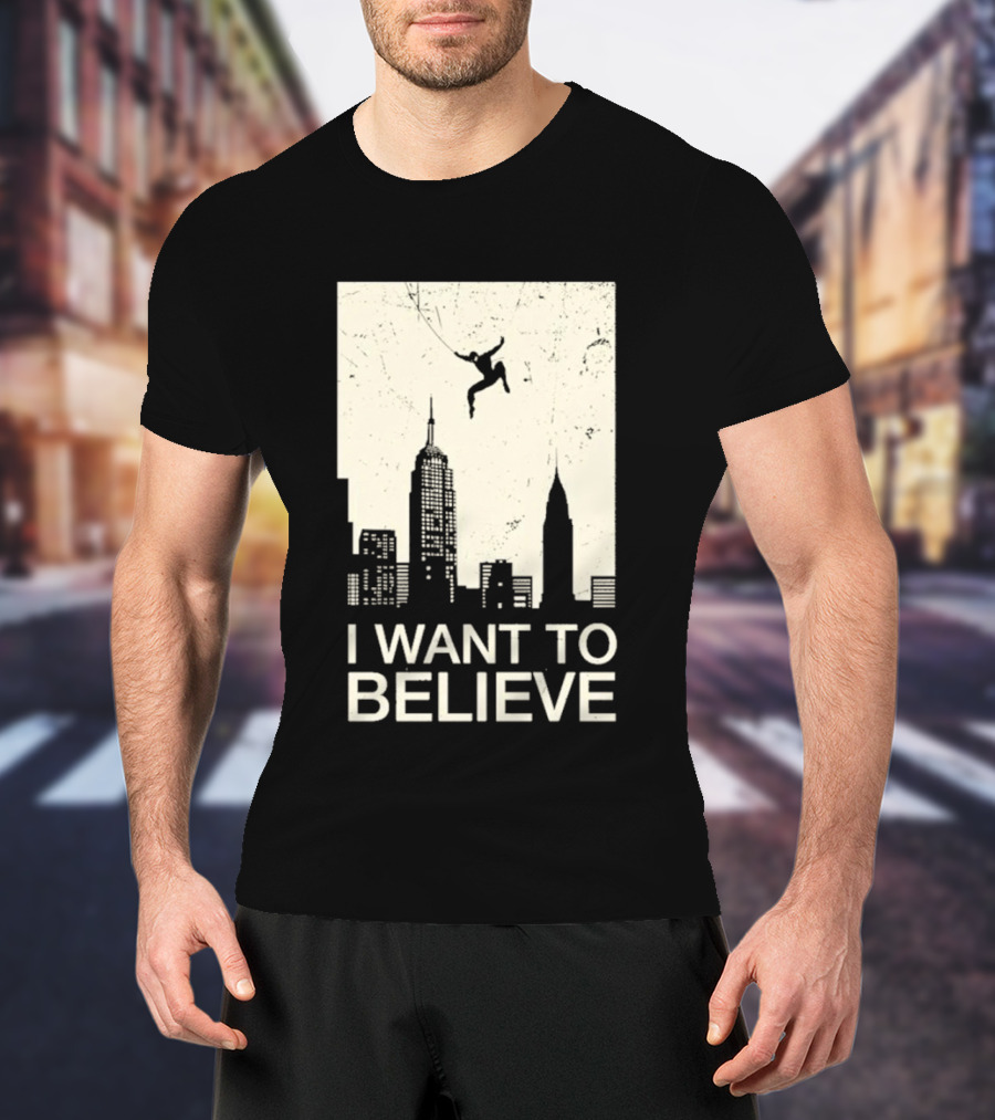 Friking I Want To Believe Swinging Hero Cityscape T-Shirt