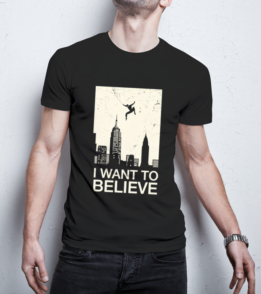 Friking I Want To Believe Swinging Hero Cityscape T-Shirt