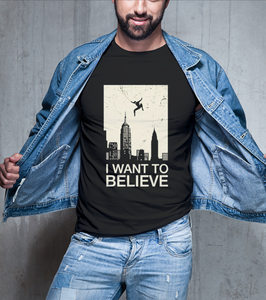 Friking I Want To Believe Swinging Hero Cityscape T-Shirt