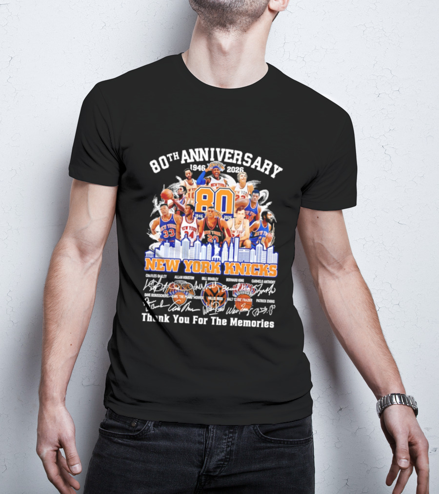 80th Anniversary 1946 2026 New York Knicks Charles Oakley Allan Houston Bill Bradley Bernard King Carmelo Anthony Thank You For The Memories T-Shirt