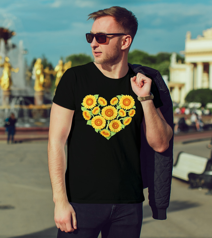 Sunflower Heart Shaped Floral Arrangement Nature T-Shirt