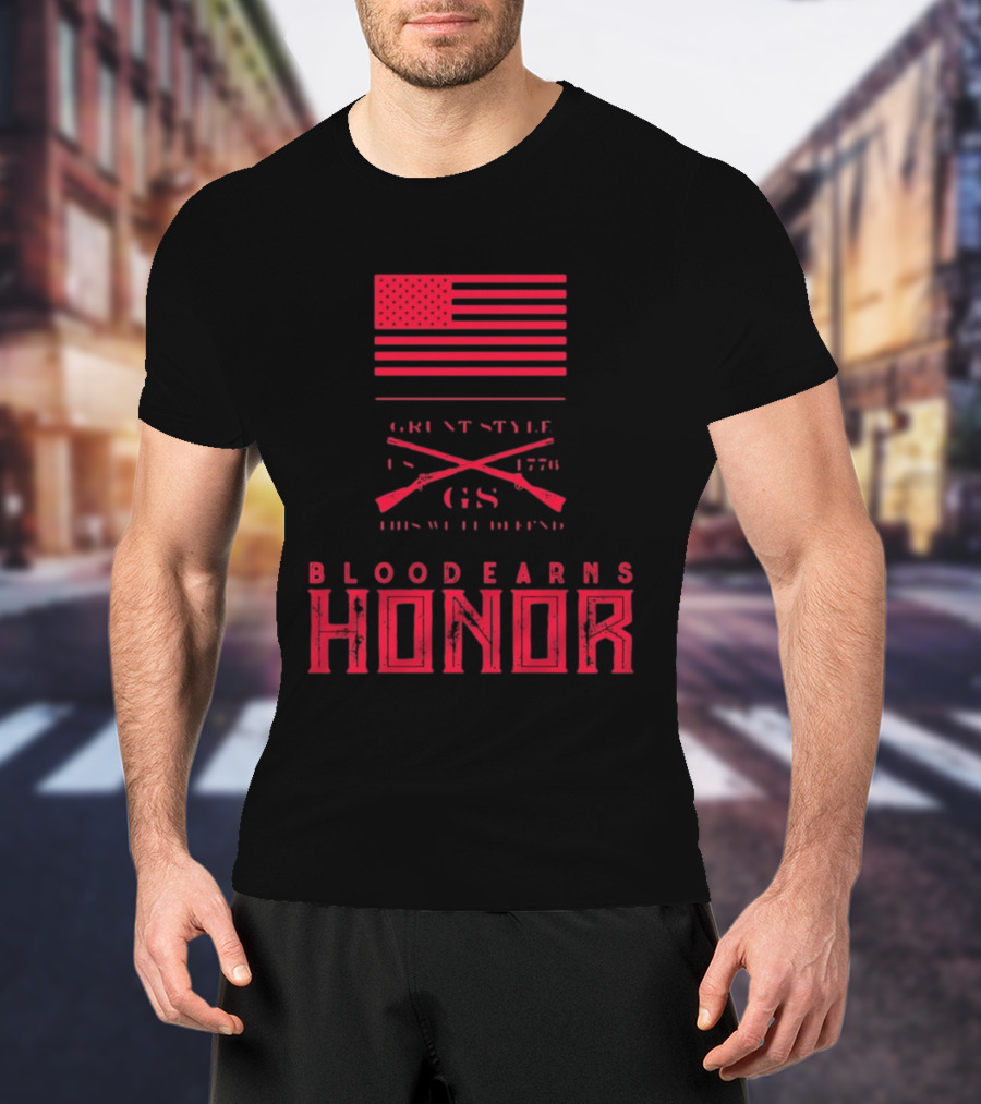 American Flag Blood Earns Honor Vintage Style 1776 Rifles T-Shirt