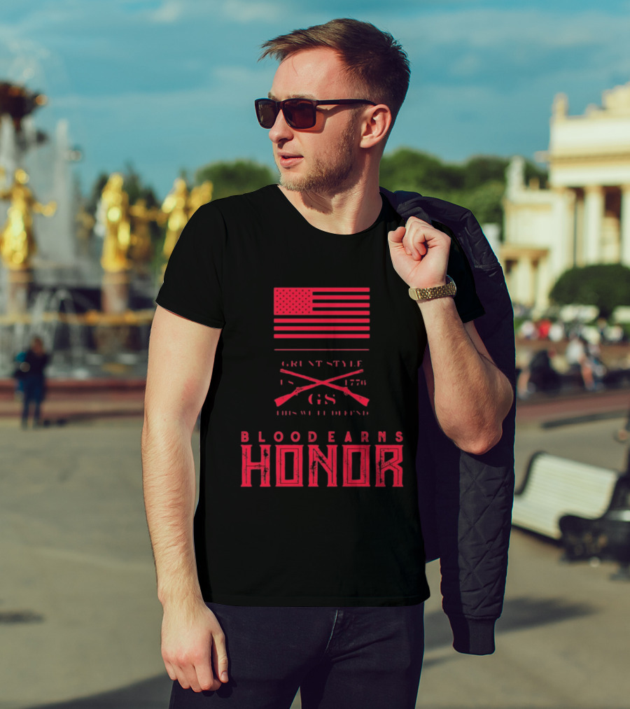 American Flag Blood Earns Honor Vintage Style 1776 Rifles T-Shirt